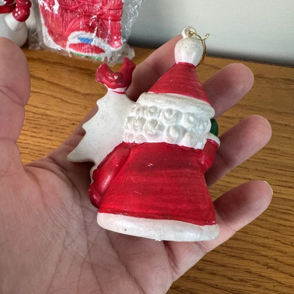 Vintage Bradford Novelty Christmas Decorations Snowman House Santa Ornament Set‎